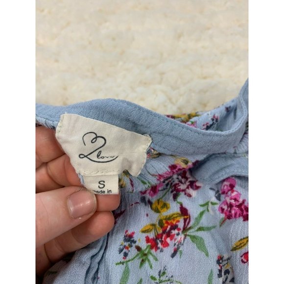 Love Label Blue Floral Ruffle Tunic Flowy Cold Shoulder 3/4 Sleeve Cottagecore S - Picture 3 of 4